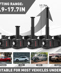 All In One 5 Ton 12V Electric Car Jack Kit With Hydraulic Floor Jack showing lifting range and compatibility with vehicles under 5T