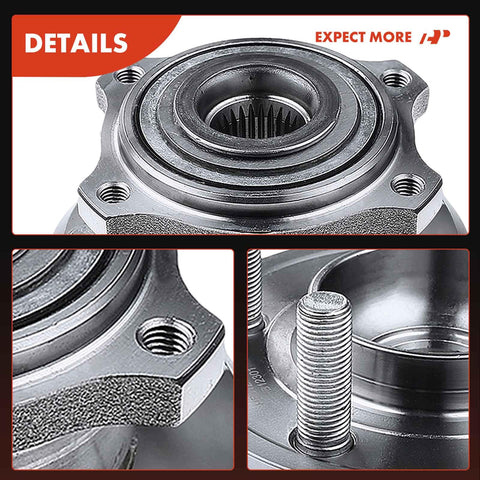 Close-up of Rear Wheel Bearing And Hub Assembly For 5 Lug Vehicles Compatible With Chrysler 300 2005 2009 Dodge Charger 2006 2009 Magnum 2005 2008 With 27 Spline Shaft Beefed Up Load Capacity Ball Or Roller Bearing showing details of the hub and spline shaft.
