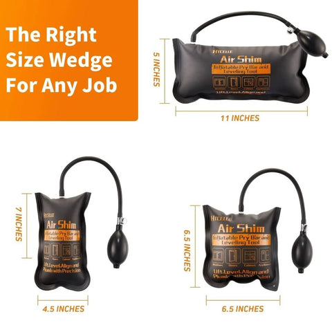 Three Piece Pro Grade Air Wedge Bag Kit With Pump And Alignment Tool Heavy Duty Inflatable Wedges for Auto Body Jobs