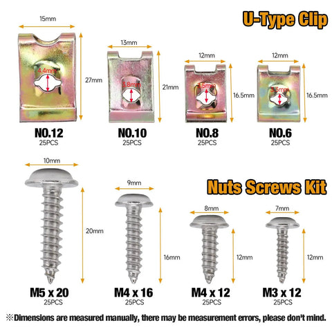 Must Have Auto Interior Fasteners Kit For 100Pcs Car U Clips Nuts 6 8 10 12 Size Assortment With Stainless Steel Screws Diagram