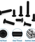 50 Pcs M4 X 10MM Countersunk Flat Head Machine Screws Iron Clad 304 Stainless Steel With Badass Black Finish Phillips Drive Full Thread close-up display