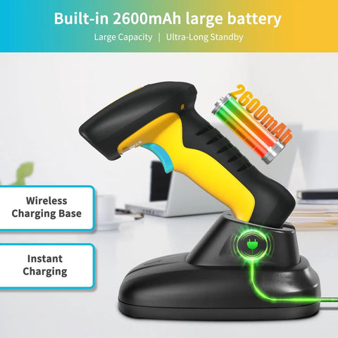 Upgraded 2D And 1D Bluetooth Barcode Scanner With Charging Dock Wireless 2.4G And BLE 2600mAh Battery Drop Proof Dust Proof