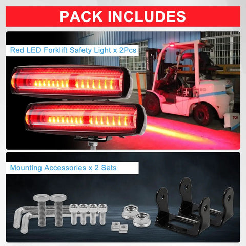 Heavy Duty Kickass Hella Bright Led Forklift Safety Light Featuring A Straight Up Red Zone Warning Beam For Warehouse Workers And Pedestrians Comes With 2 Pieces