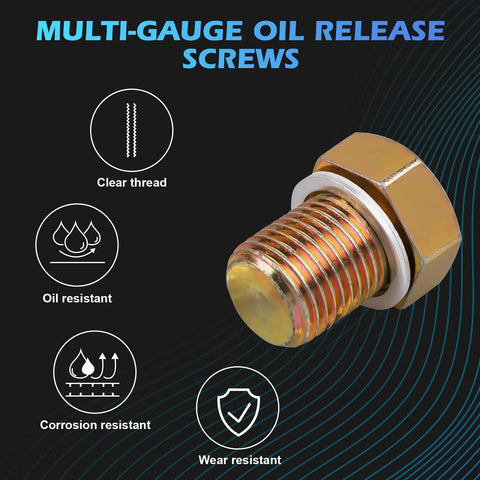 Close-up of brass oil drain plug with external threads, hex head and visible washer