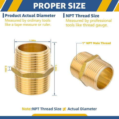1 Inch NPT Male Hex Nipple Adapter Equal 1 Inch Hex Connector For Copper Brass Or Iron Pipe Fittings, proper size diagram
