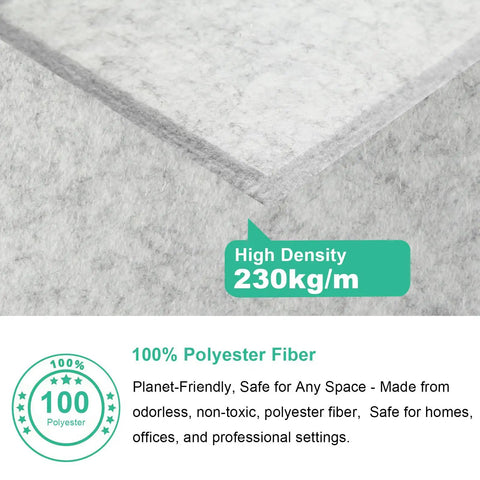 High Density Polyester Acoustic Wall Panels Kick Echo To The Curb With These Smooth Soundproofing Tiles Perfect For Home Studio Office And Gaming Setup Breeze To Install Gray close-up showing gray fiber material with 230kg/m density.