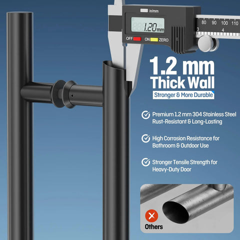 Matte Black Ladder Style Push Pull Door Handle Back To Back 36 Inch 900mm Long With 760mm Center To Center 304 Stainless Steel Handle Thickness Measured