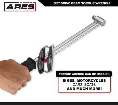 Using 3/8-Inch Drive Beam Torque Wrench 0-800 Inch-Pounds And 0-90 Newton Meters, hand grip and scale visible