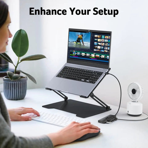Four Port USB 3.0 Hub With 5Gbps Transfer, Laptop And PC Extender, Power Port Enabled, Type C Power Compatible on desk setup