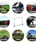 10 Pack Square PTO Pin Locking Pins One Quarter Inch By Two And Three Quarters Inch Heavy Duty Hitch Pins For Trailer Farm Lawn And Garden Equipment Safety Coupler Wire Lock Pins Set Durable And Easy To Install shown in various applications like farming and towing