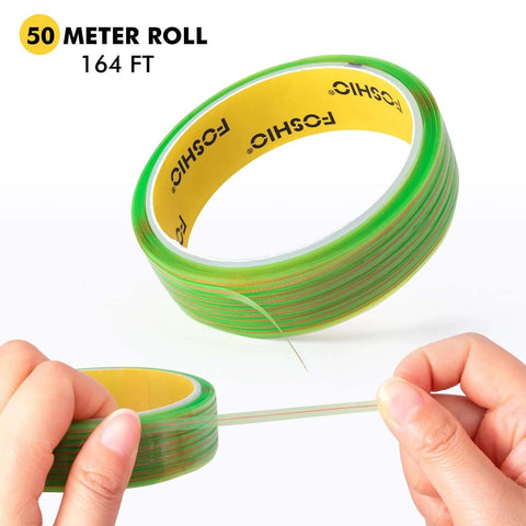 FOSHIO knife-less finish line vinyl wrap cutting tape roll, 50 m, neon green with yellow core, includes felt squeegee