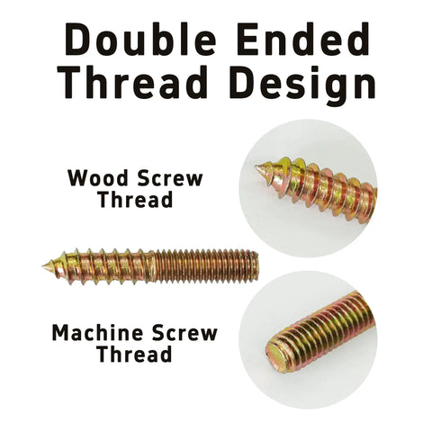12 Pack M8x50mm Double Ended Hanger Bolts Rock Solid Hold Wood To Metal Connectors Heavy Duty Self Tapping Dowel Screws close-up of thread design