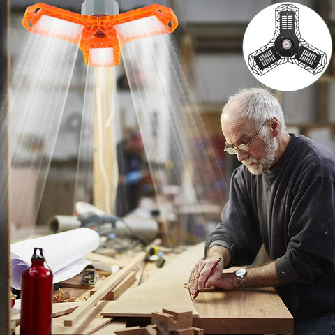 Heavy Duty Flexible Led Shop Light Bright As Day Garage Fixture Rugged 40 Watt Flick Free Indoor Work Lamp illuminating a workspace.