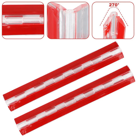 Two Pack Clear Acrylic Hinges Self Adhesive For Cabinets Boxes Displays Glass Furniture Aquarium Enclosures Durable 11.81 By 1.77 Inch Small Hinge DIY Projects And Repairs, showing detail and angle.