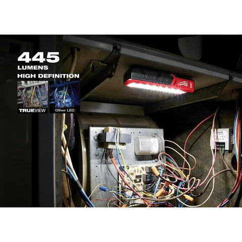 Rechargeable Magnetic Flood Light With Dual Clip USB Fast Charge 445 Lumens TRUEVIEW Output illuminating inside a control panel