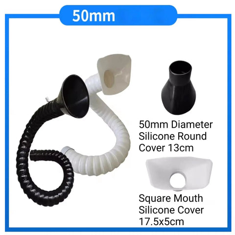 Heavy Duty Articulated Smoke Extraction Hose Featuring Tough As Nails Fume Duct Construction For Soldering Welding And Workshop Ventilation Black Square Tube 75X1000Mm No Sweat Assembly with black and white silicone parts.