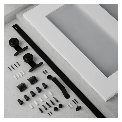 Five Panel Glass Barn Door Kit With Sliding Hardware And Handle Built Tough On MDF Core With Eco Waterproof PVC Veneer In White