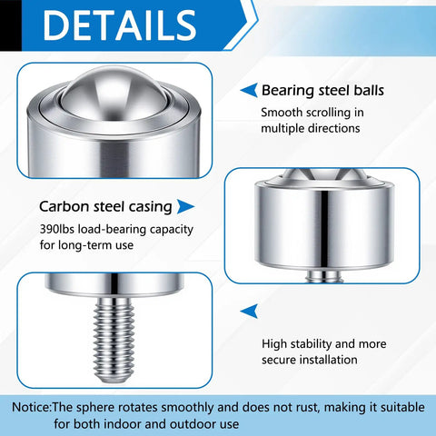 4 Pack 1 Inch Heavy Duty Steel Ball Transfer Bearings Rollers for Workbenches and Conveyor Setups 390 lb per Unit details