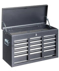 Beefy Heavy Duty Steel Tool Box With Five Drawers For Your Legit Garage Setup Portable Storage Chest featuring open lid and multiple compartments.