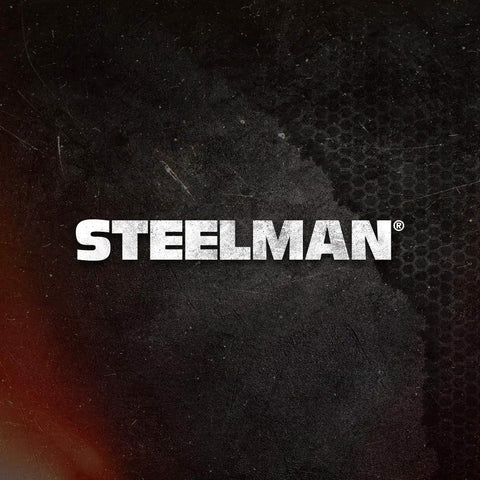 Steelman logo background for Built Tough 30 Foot Cord Reel With Triple Tap Outlet And Inline Circuit Breaker 13 Amp 125 250 Volt.