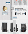 Front view of matte black TE001 keyless entry door lock with keypad; smart deadbolt for front door.