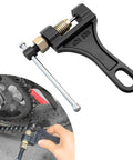 Heavy Duty Chain Breaker Tool For 420 428 520 525 528 530 Motorcycle Chain Link Removal Universal Fit, showing tool and use