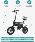 Dimensions of Nano 14-Inch Folding Electric Bike With 350W Motor 15.5 Mph Top Speed 25 Mile Pedal Assist Range Lightweight Commuter