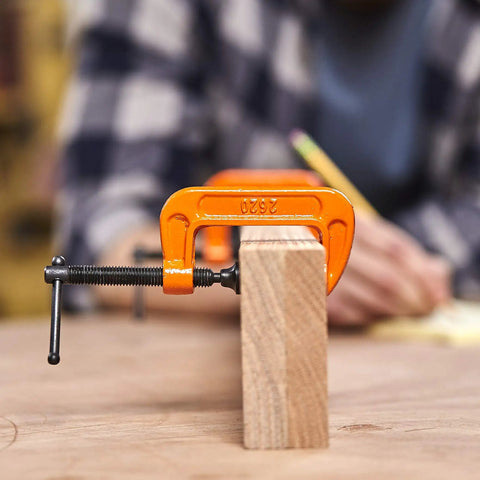 Two Inch C Clamp For Woodworking And DIY Projects, Beefy 400 Pound Load, 1 Inch Throat Depth, Rugged Steel Build in use