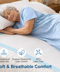 Woman peacefully sleeping on bed with Straight Up Heavy Duty Adult Bed Pads 36 X 72 Inches 20 Count Disposable Incontinence Underpads.
