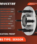 Front view of Front Wheel Hub And Bearing Assembly For Ford F150 2009 2010 2011 2WD 6 Lug With ABS, 4 bolt flange.