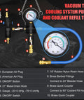 Cooling System Vacuum Purge Kit For Cars Trucks And SUVs Universal Pneumatic Coolant Refilling Tool Set with gauge and hoses.