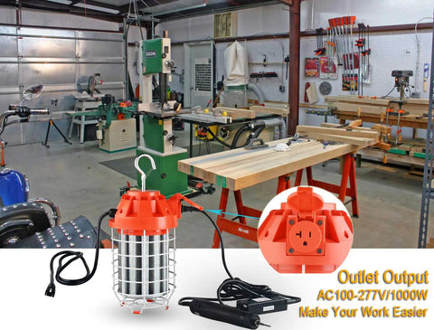 60W LED Temporary Work Light With 8400 Lumen Output, 5000K Daylight Glow, Plug And Play Job Site Lights With Outlet And Hook, Portable Indoor Outdoor Construction Light, Easy Hang, UL Listed, Durable Steel Build