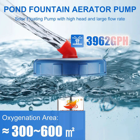 Solar Pond Fountain Aerator 0.5HP 24V Stainless Steel DC Floating Water Pump With 20 Ft Cord for Lake Fountain V Shape Display