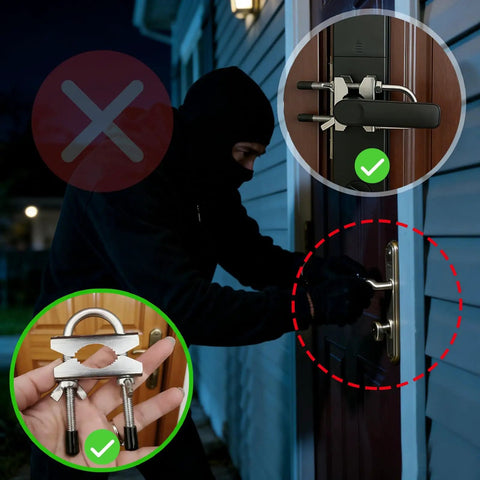 Heavy Duty Portable Door Lock For Outward Swing Doors Adjustable Stainless Steel Travel Security Device installed on door