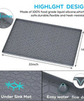 Heavy Duty Silicone Under Sink Mat 14 X 22 Inches with drain holes showing flexible design for kitchen cabinets and counters.
