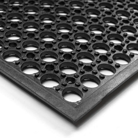 Close-up of Heavy Duty Rubber Door Mat 36 By 24 Inches with drainage holes and grippy texture for wet areas.