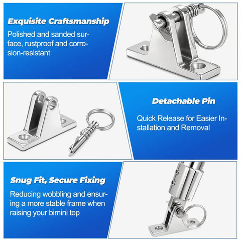 Two Pack Bimini Top Deck Hinges Built From 304 Stainless Steel Marine Hardware With Pin Ring And Screws