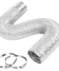 12 Ft Flexible Aluminum Dryer Duct With Clamps 4 Inch Vent Hose For Indoor And Outdoor Ventilation Insulated Air Ducting Tube For Dryer Easy Install HVAC And Exhaust Use Silver. Shown are flexible duct and clamps in silver finish.