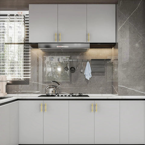 Modern kitchen with 10 Pack 3 Inch 76mm Brushed Gold Cabinet Handles Set For Kitchen Cabinets Cupboards And Drawers Durable Metal Hardware