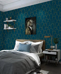 Bedroom with Dope Blue Gold Geometric Peel And Stick Wallpaper Roll Removable Self Adhesive Contact Paper on walls.