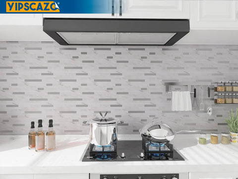 Peel And Stick Stone And Metal Tile Backsplash For Kitchen Bathroom And Fireplace 10 Sheets In Bright Carla White No Grout Needed Easy Diy Renovation With Real Look on kitchen wall behind stove.