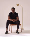 Slim LED Floor Lamp With Adjustable Gooseneck Free Standing Corner Pole Light For Office Desk And Living Room Tall Skinny Lamp In Brass Gold Finish Beside Chair