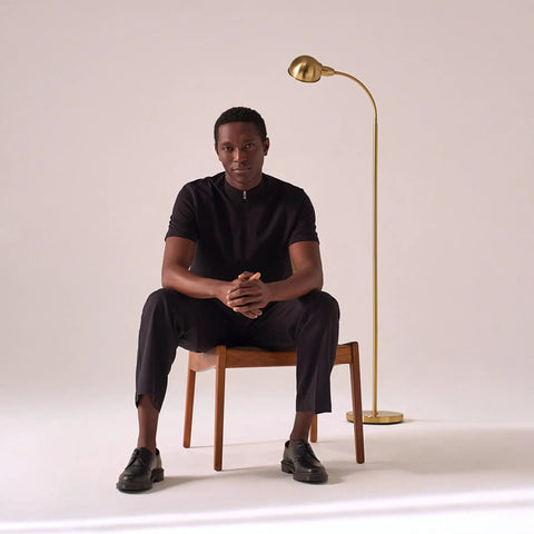Slim LED Floor Lamp With Adjustable Gooseneck Free Standing Corner Pole Light For Office Desk And Living Room Tall Skinny Lamp In Brass Gold Finish Beside Chair