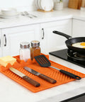 Silicone Griddle And Grill Mat With Drip Pad For Grill And Kitchen 16 By 11 Point 5 Inch Countertop Organizer with utensils