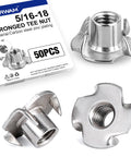 50 Pack 5/16-18 T Nuts For Wood Zinc Plated Carbon Steel 4 Prong Tee Nuts for Furniture Cabinets and Rock Climbing Holds
