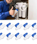 Slick Quick Connect Shut Off Valves For 1/4 Inch Water Line Tubing shown with a user installing RO system under sink.
