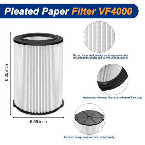 VF4000 Replacement Filter For Ridgid And Husky Wet Dry Shop Vacuums Fits 5 To 20 Gallon And 6 To 9 Gallon Models 3 Pack detailed view