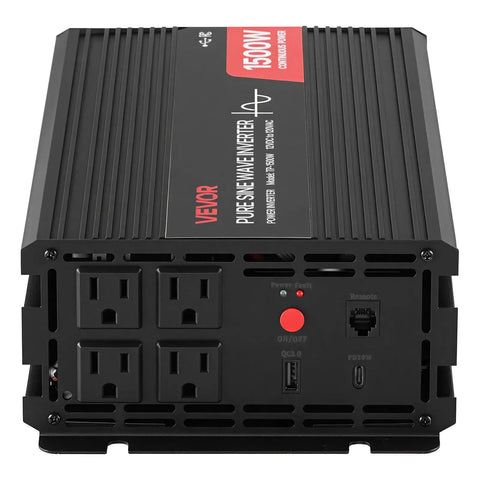 1500W Pure Sine Wave Power Inverter Transforms 12V Dc Into 120V Ac For Rv Trucks With Remote Control side view with charging ports.