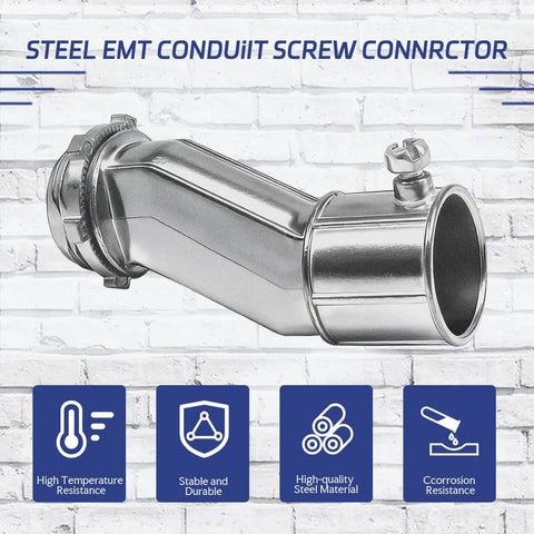 Six Pack Three Quarter Inch EMT Offset Connectors UL Listed Galvanized Steel Conduit Fittings With Set Screws And Locknuts front view