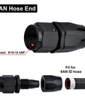 6AN Hose End Fitting Kit For CPE Braided Hose Aluminum 6061-T6 With Black Anodized Finish 9/16-18 UNF Thread shown